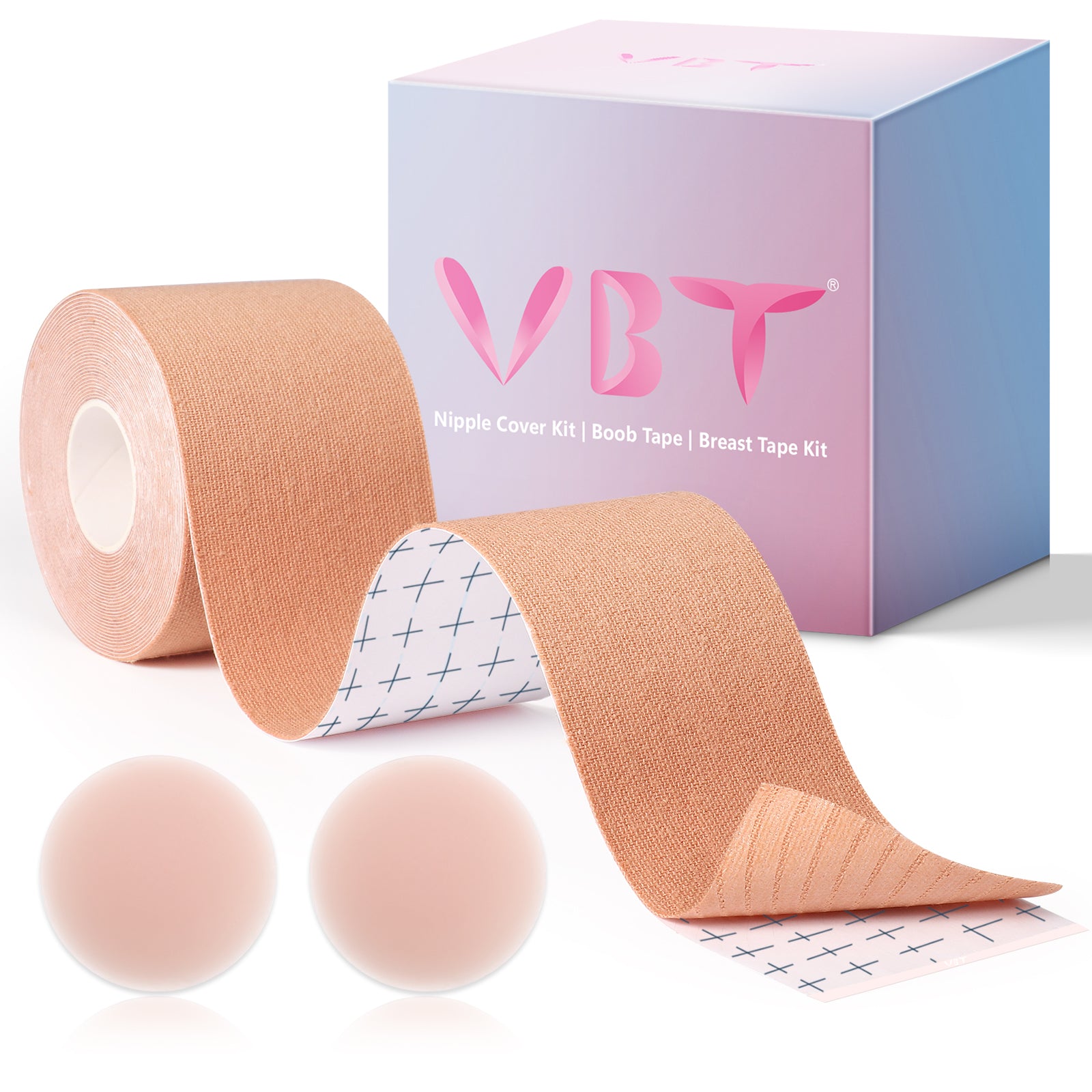 VBT Beige Boob Tape Set- Breast Lift Tape & Nipple Covers, A-G Cup, Standard