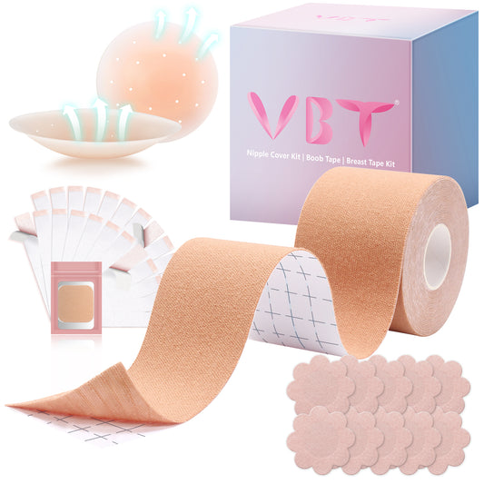 VBT KIT-1 Breast Lift Tape, 5 Pairs of Breast Petals, 1 Pair of Nipple Covers, 24 PCS Double Sided Clothing Tape, A-G Cup, Standard