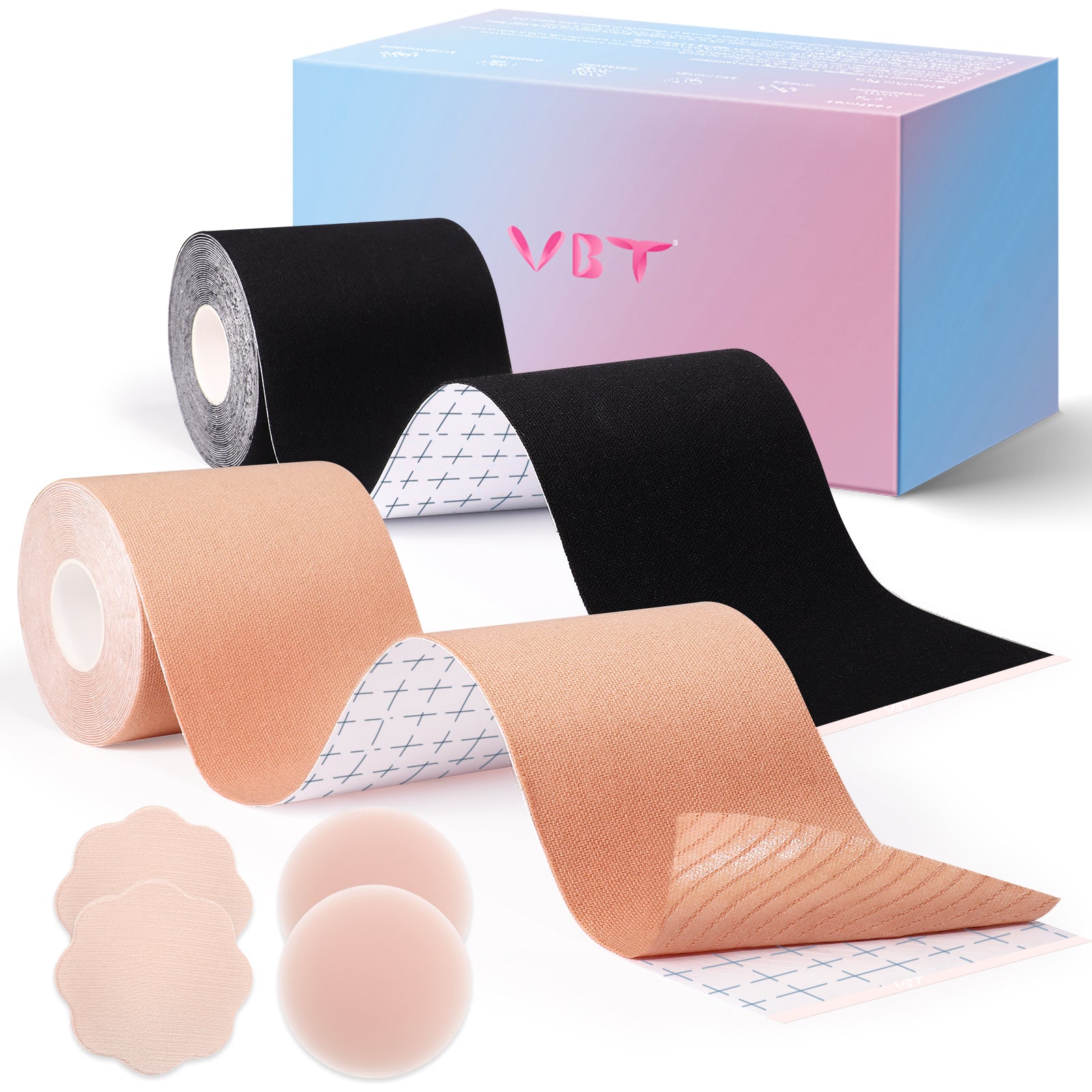 VBT Mixed Color Boob Tape Kit- Breast Lift Tape & 2 Pcs Nipple Covers, A-G Cup, Standard