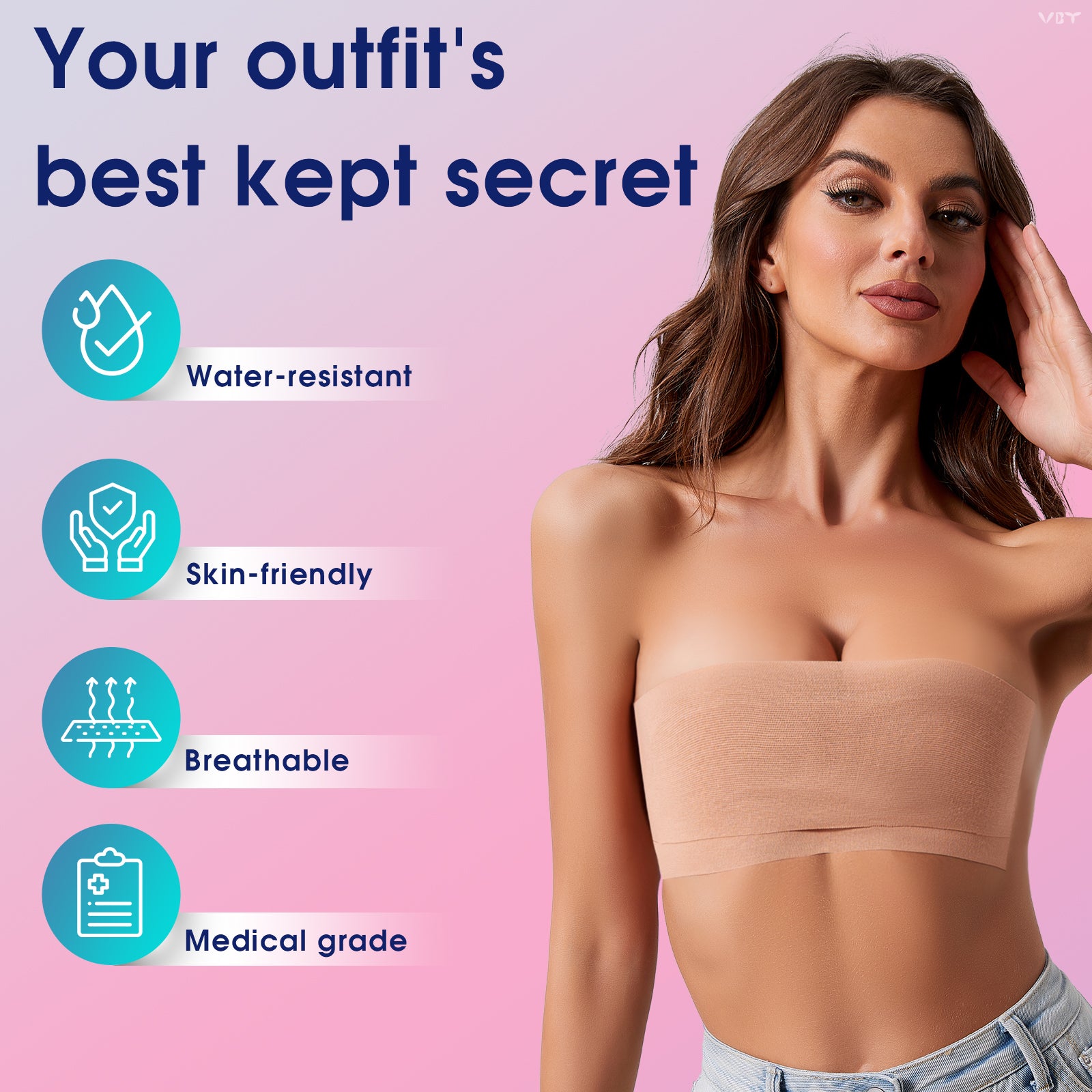 VBT Beige Boob Tape Set- Breast Lift Tape & Nipple Covers, A-G Cup, Standard