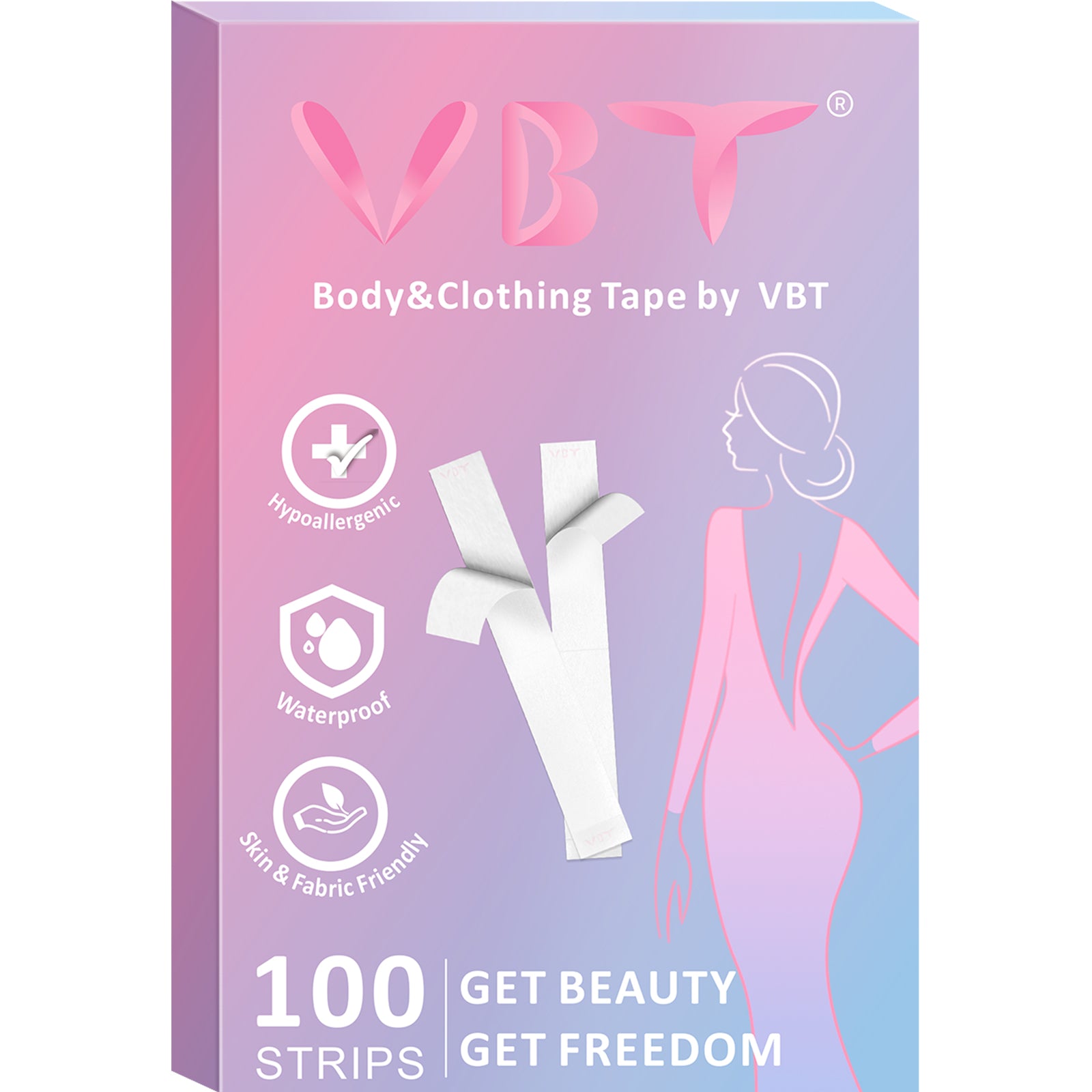 VBT Fashion Double Sided Clothing Tape, Transparent 100 Strips