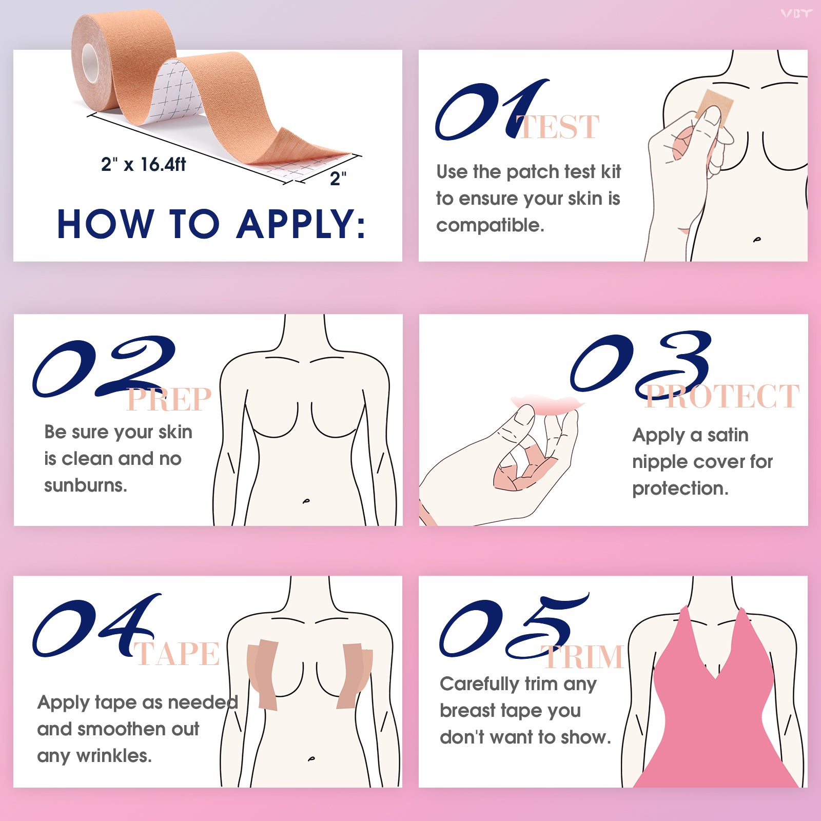 VBT Beige Boob Tape Set- Breast Lift Tape & Nipple Covers, A-G Cup, Standard