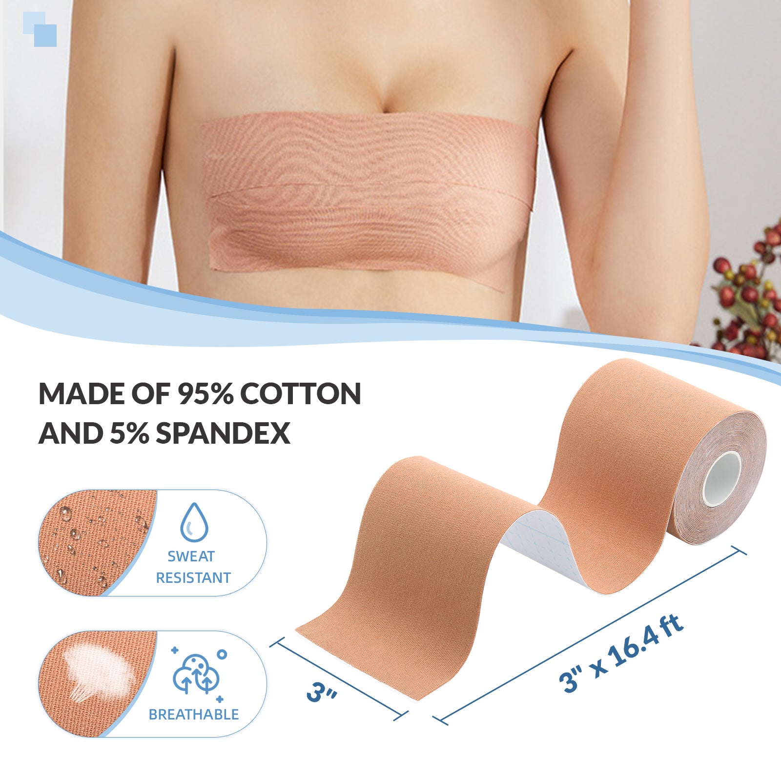 VBT Beige Boob Tape Set- Breast Lift Tape & Nipple Covers, A-G Cup, Plus