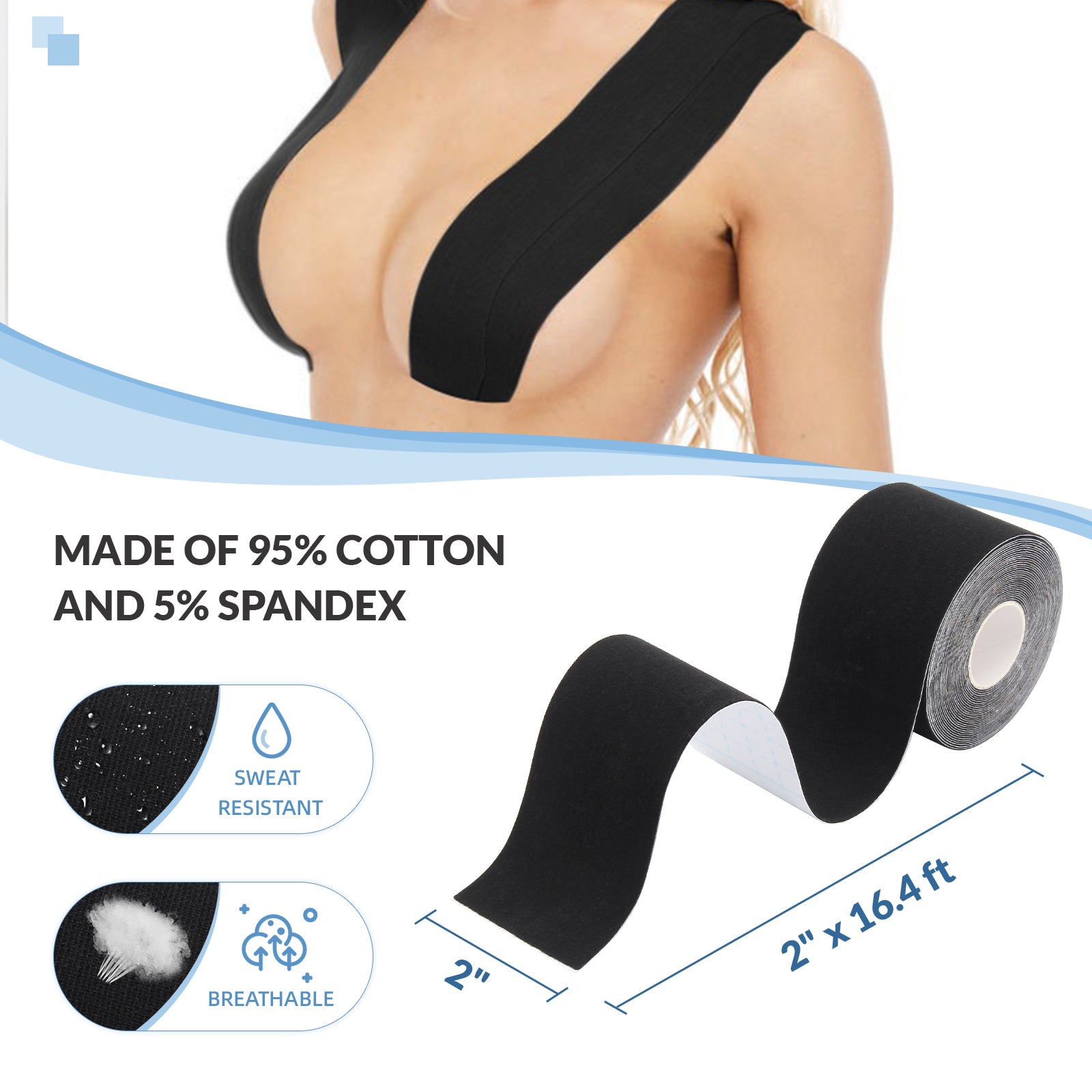 VBT Black Boob Tape Set- Breast Lift Tape & Nipple Covers, A-G Cup, Standard
