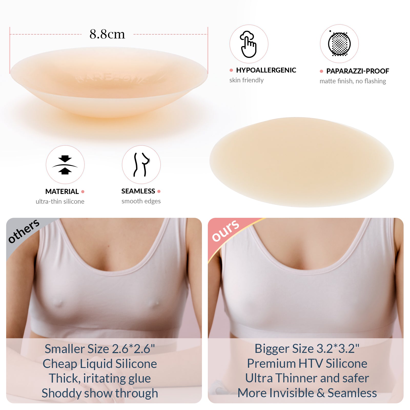 VBT Beige Boob Tape Kit- Breast Lift Tape & 2 Pcs Nipple Covers, A-G Cup, Standard