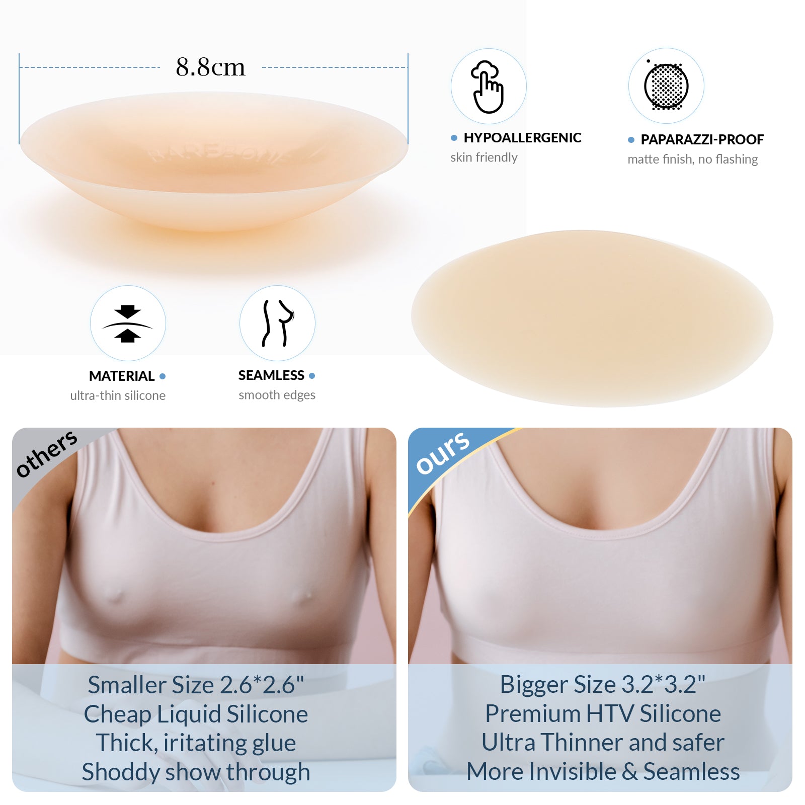 VBT Beige Boob Tape Set- Breast Lift Tape & Nipple Covers, A-G Cup, Plus